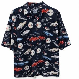 David Carey Corvette Stingray Shirt XL Men's Retro Car Print Button Up Camp